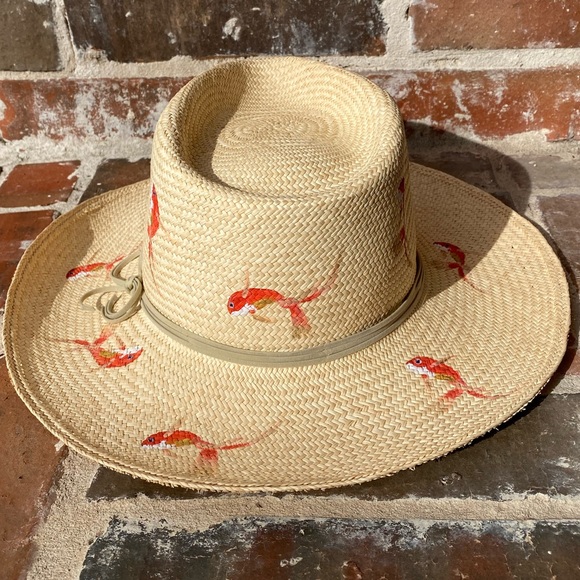 Hand Woven & Hand painted Fish Straw Hat main image 8